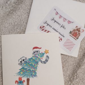 Carte Joyeuses fêtes raton laveur