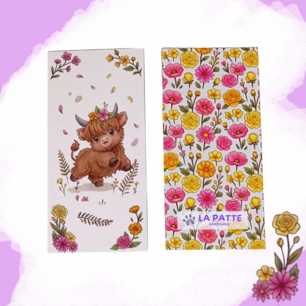 Marque-page vache Highland fleurie "Margaux" – Illustration florale