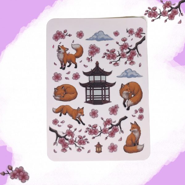 Autocollants Japonais Renard & Fleurs de Cerisier