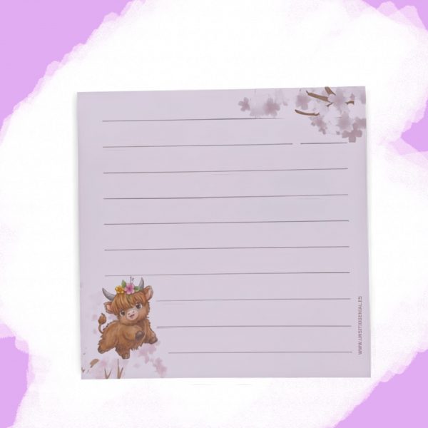 Bloc-Notes Carré Vache Highland Fleurie & Cerisiers – Carnet 14,5 x 14,5 cm